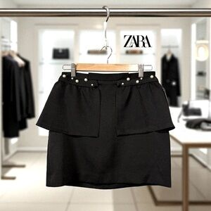 Zara Basic, Black Mini Skirt With Pearl Details, Medium